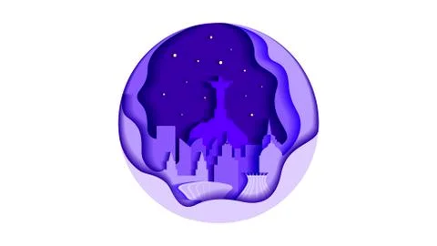 Brazil circle icon flat style architecture buildings monuments town city country Ilustración de archivo