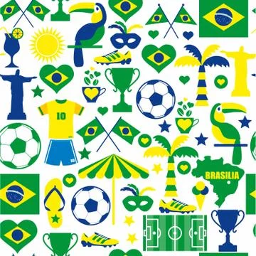 Brazil color seamless pattern on white background 스톡 일러스트