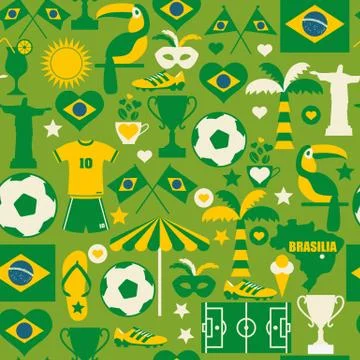 Brazil color seamless pattern on white background Stock Illustration