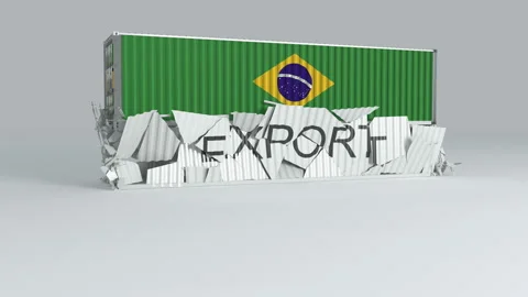 Brazil container with the flag falls on top of a container labeled EXPORT Stock Footage 124445298