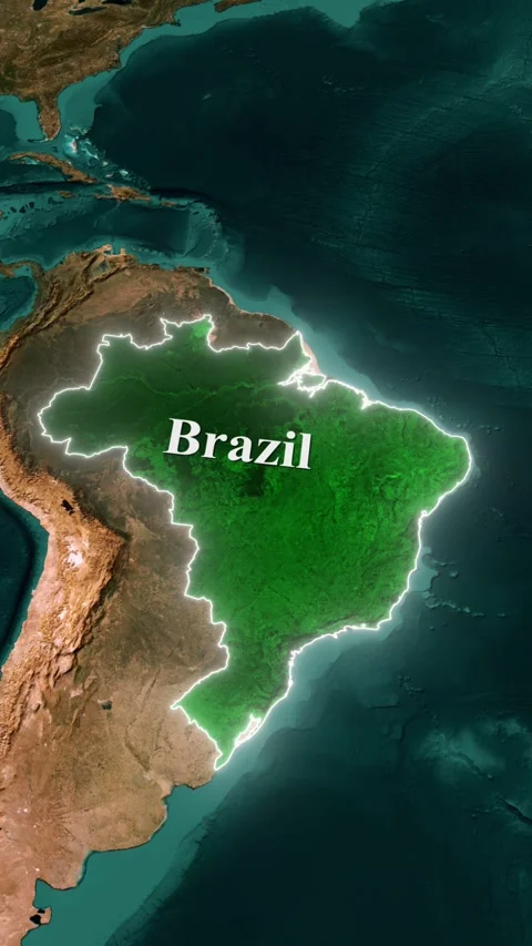 Brazil Country Highlighted on World Map, Vertical 3D Satellite Zoom In Anim.. Stock Footage 344524662