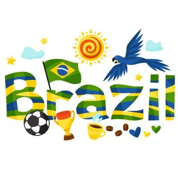 Brazil design with objects on white background 스톡 일러스트
