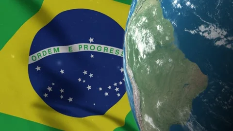 Brazil Flag and Brazil Map on Earth Globe 4K Stock Footage 220774777
