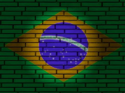 Brazil flag brick wall Stock Illustration