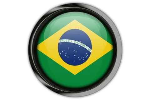Brazil flag in the button pin Isolated on White Background Stockfoto's