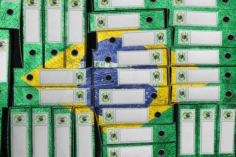 Brazil Flag Colors Folder Stack, Bureaucracy and Government Administration 写真素材
