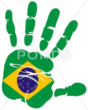 Brazil flag colors on hand print impression Stock Illustration