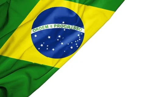 Brazil flag of fabric with copyspace for your text on white background Stock Illustration