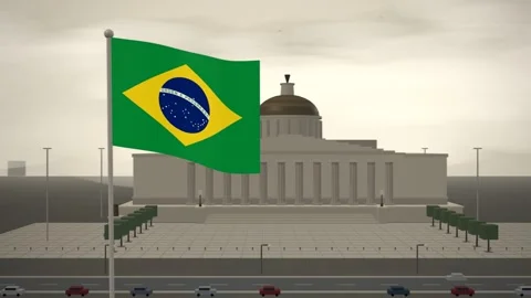 Brazil Flag Flying Over Courthouse Colonnade And Dome seamless loop Stock Footage 344782025