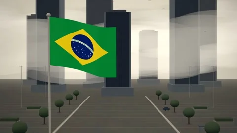 Brazil Flag Flying Over Downtown City Skyline Towers seamless loop Vidéo 344701293