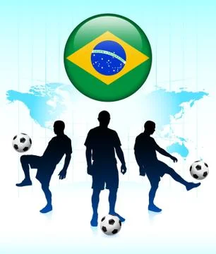 Brazil Flag Icon on Internet Button with Soccer Team Stock Illustration