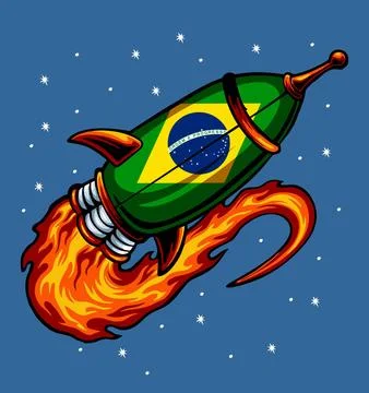 Brazil flag pattern cartoon rocket Stock Illustration