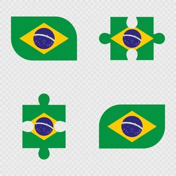 Brazil Flag Rounded Shapes and Puzzle Set. Stock Illustration