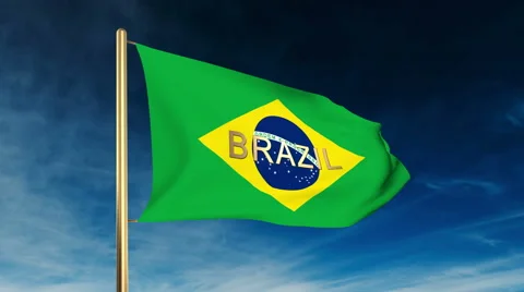 Brazil flag slider style with title. Waving in the wind with cloud background Stock Footage 48601424