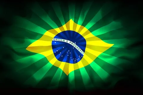 Brazil flag with sun rays abstract background for creative design. Brazilian 스톡 일러스트