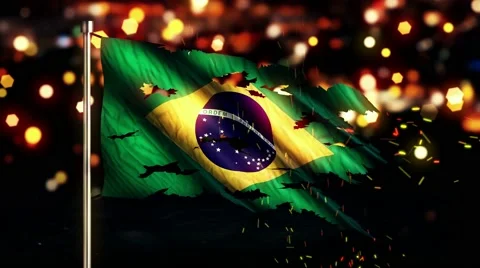 Brazil Flag Torn Burned War Freedom Loop Animation - 4K UHD Stock Footage 41617644