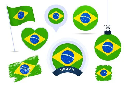 Brazil flag vector collection. big set of national flag design elements in di Stock Illustration