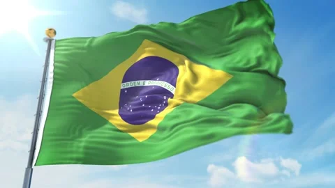 BRAZIL FLAG WITH WAVING AND LOOPING ANIMATION Stock Footage