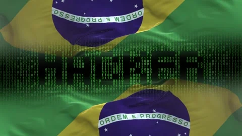 Brazil flag - Waving flag on matrix binary code background Stock Footage 321419696