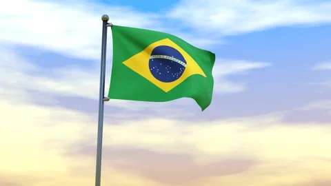 Brazil Flag waving in the high wind Video stock 153869495