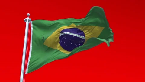 Brazil Flag Waving in Loopable and Textured green screen background Stock Footage 296876491