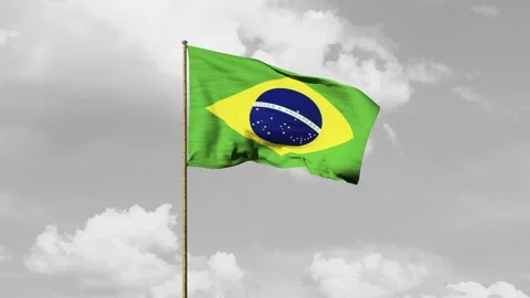 Brazil flag waving with sky background Видео 247715971
