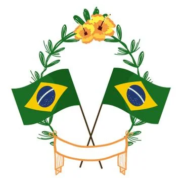 Brazil flags on laurel wreath Illustrazione stock