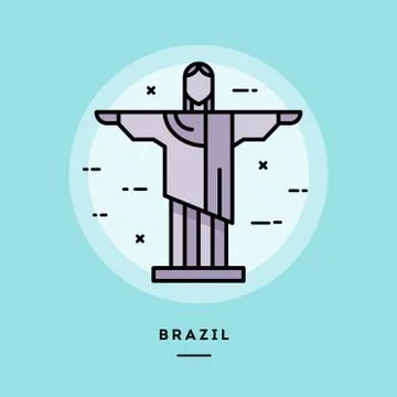 Brazil, flat design thin line banner, vector illustration Stock Illustration