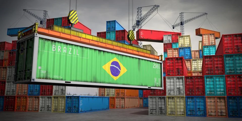 Brazil - freight container in cargo terminal - 3D illustration Stock Illustration