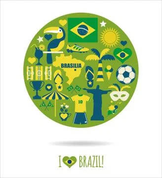 Brazil icon set. Flat design. Stock Illustration