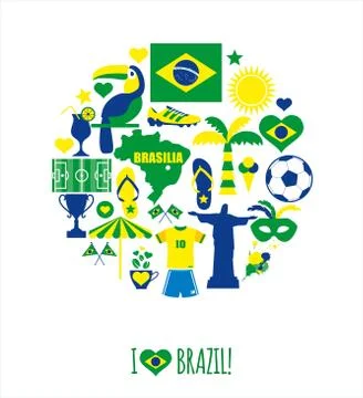 Brazil icon set. Flat design in circle. Stock Illustration