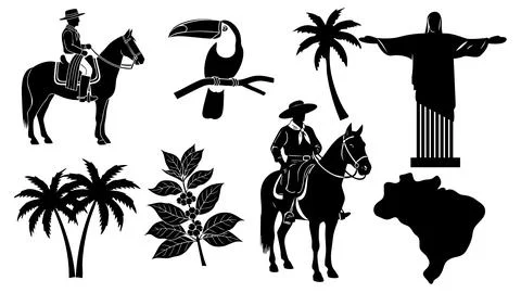 Brazil iconic silhouette elements collection. Vector set with symbols and l.. イラスト素材