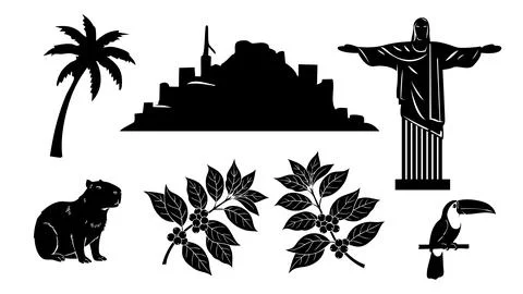 Brazil iconic silhouette elements collection. Vector set with symbols and l.. Stock Illustration