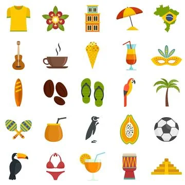 Brazil icons set flat isolated Ilustración de archivo