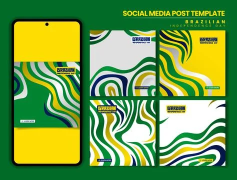 Brazil Independence day. Set of carousel post with abstract stripped shapes.. Stock Illustration