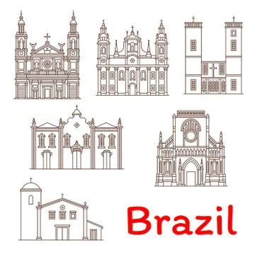 Brazil landmarks architecture vector line icons Ilustración de archivo