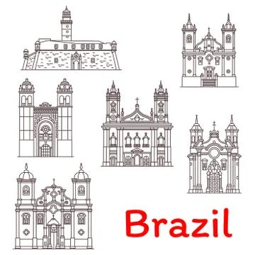 Brazil landmarks vector architecture line icons Ilustración de archivo