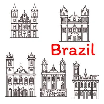 Brazil landmarks vector architecture line icons Ilustración de archivo