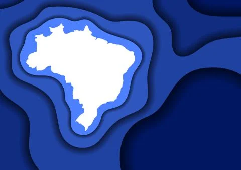 Brazil map abstract schematic from blue layers paper cut 3D waves Stock Illustration