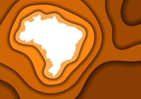 Brazil map abstract schematic from orange layers paper cut 3D waves Stock Illustration