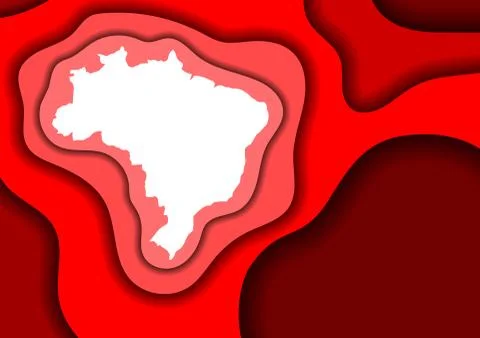 Brazil map abstract schematic from red layers paper cut 3D waves Stock Illustration