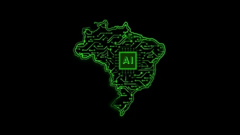 Brazil Map AI Chipset Technology Opener Stock Footage 337055021