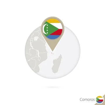 Brazil map and flag in circle. Map of Comoros, Comoros flag pin. Map of Com.. Stock Illustration