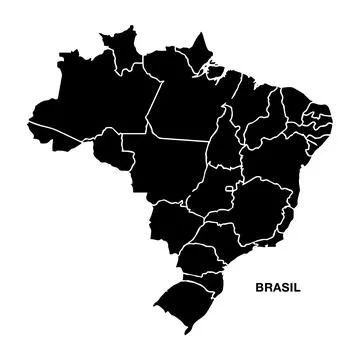 Brazil Map Black Silhouette with State Borders Stock Illustration