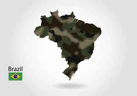 Brazil map with camouflage pattern, Forest / green texture in map. Military c Stock Illustration