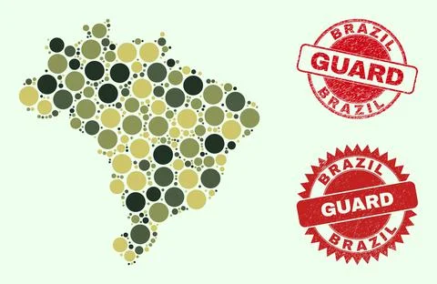 Brazil Map Composition with Camo Military Spheric Items with Scratched Guard Stock Illustration