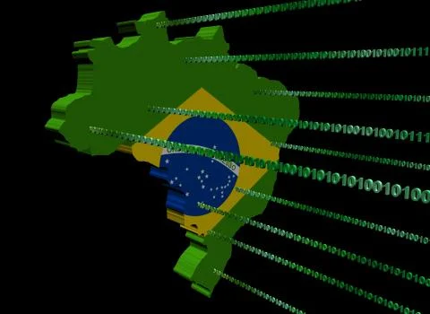 Brazil map flag with green binary code illustration イラスト素材