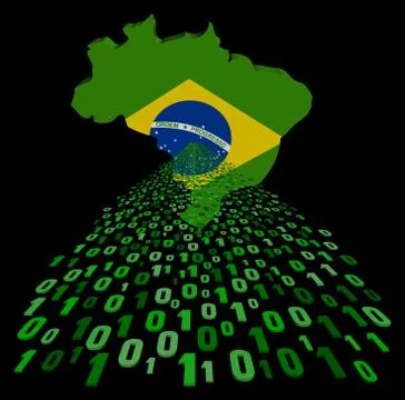 Brazil map flag with green binary code foreground illustration イラスト素材