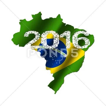 Brazil map flag with grunge 2016 text illustration Stock Illustration