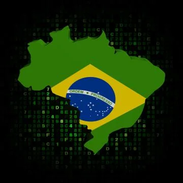Brazil map flag on hex code illustration Illustration